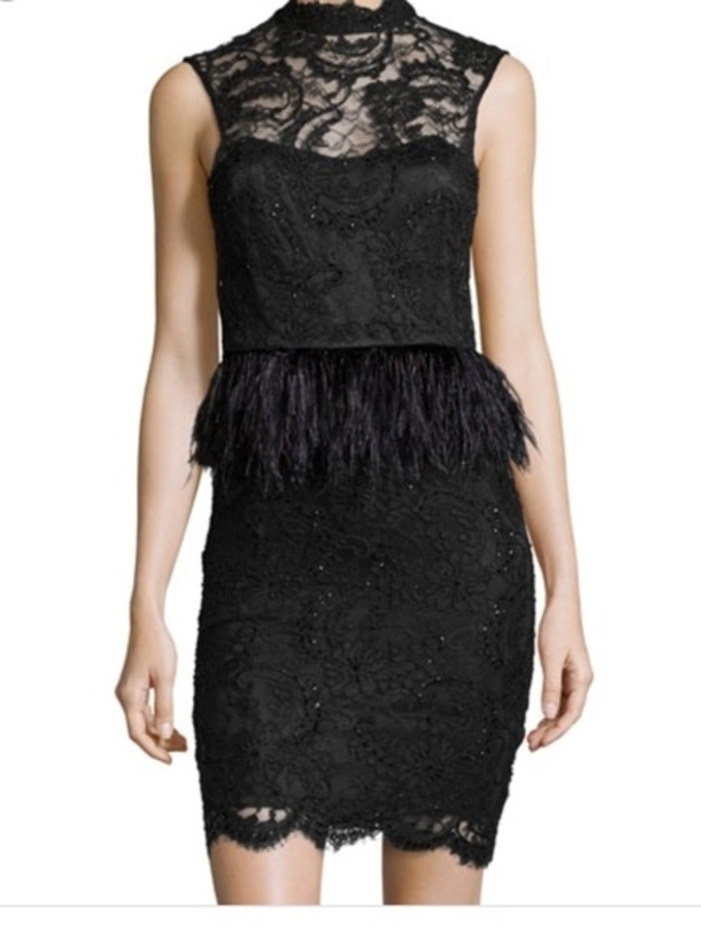 Alice + Olivia Black Lace Embellished Mini Dress with Feathered Peplum Gothic 4